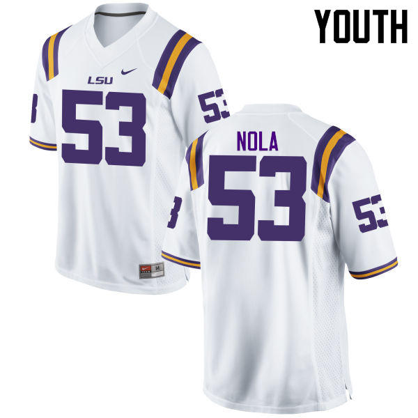 Youth LSU Tigers #53 Ben Nola College Football Jerseys Game-White - Click Image to Close